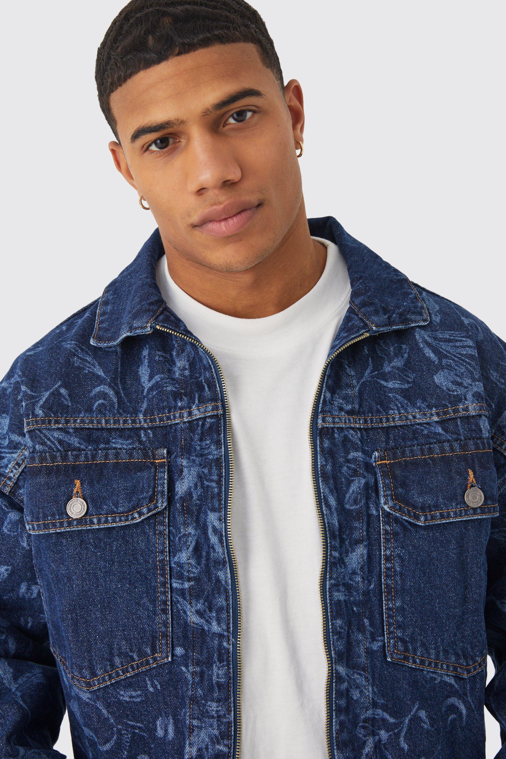 Veste en jean zipp e imprim boohoo